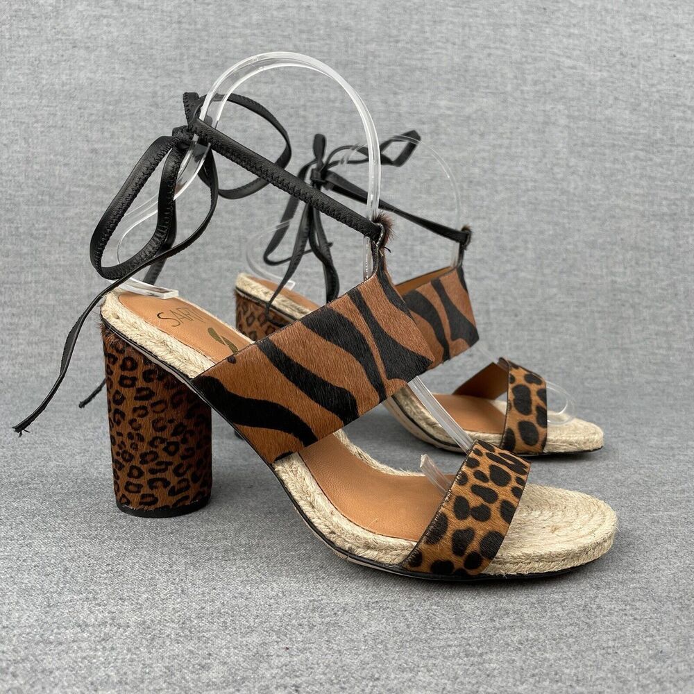 Franco Sarto Sandals Womens 7.5 Brown Black Zebra Stripe Calf‎ Hair Ankle Strap - Picture 3 of 16